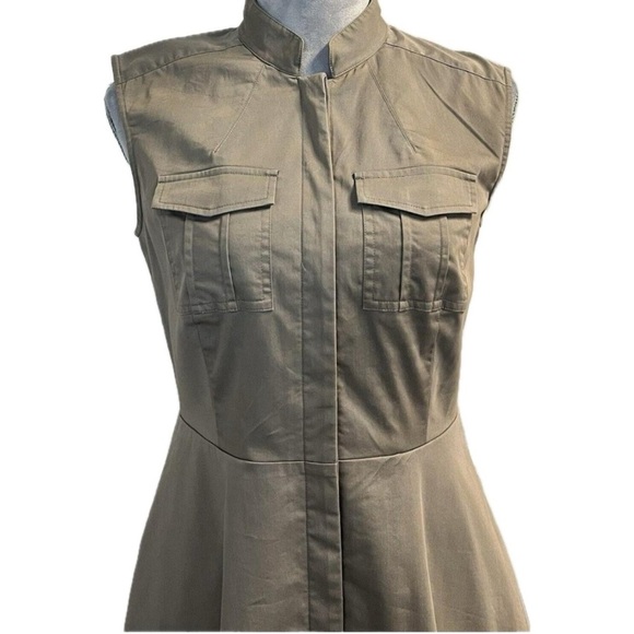 Ann Taylor Sleeveless Utility Shirt Dress, khaki green - Size 8 - Picture 4 of 8